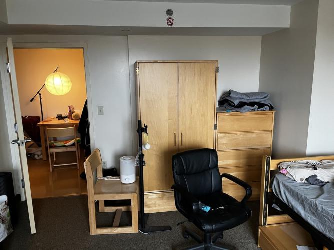 door to common space, more chairs, drawers for clothes, (closet will be occupied)