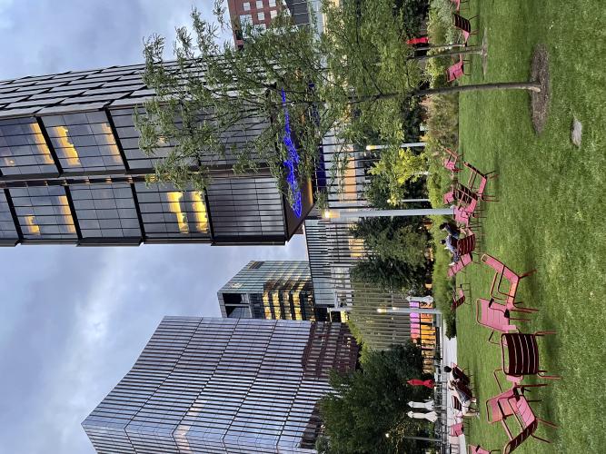 Green space in front of building
