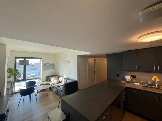 kitchen and living room